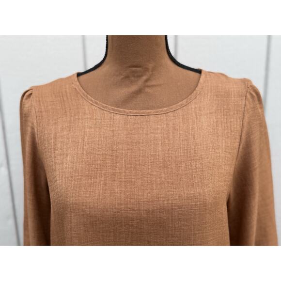 Orange Creek Los Angeles Faux Button Back Sz S Top Rust Balloon Sleeve USA Made - Picture 3 of 16